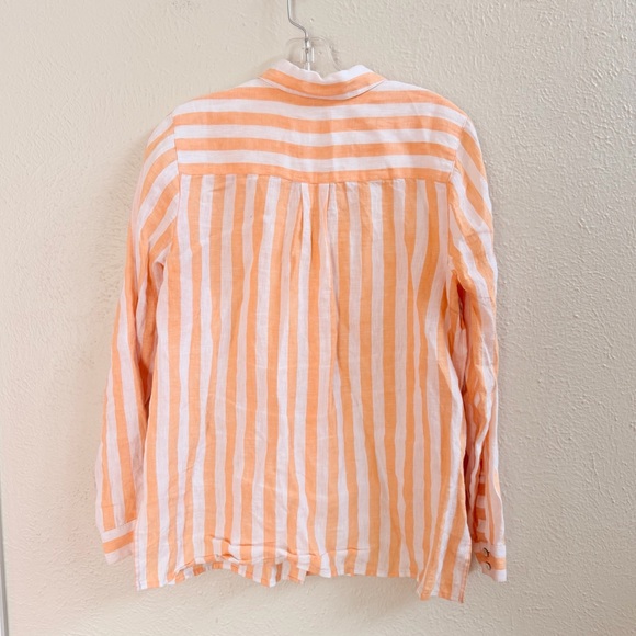 J Jill white orange Love linen striped button up shirt - Picture 3 of 7